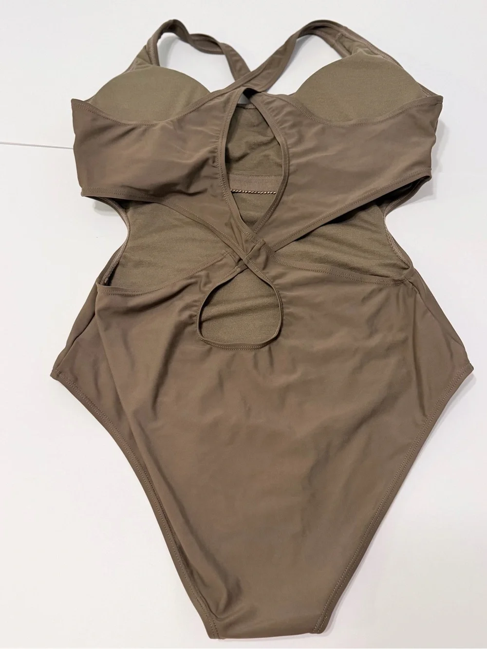 Sassa One Piece Swimsuit Brown Cut Out Monokini Crisscross Back Womens Large